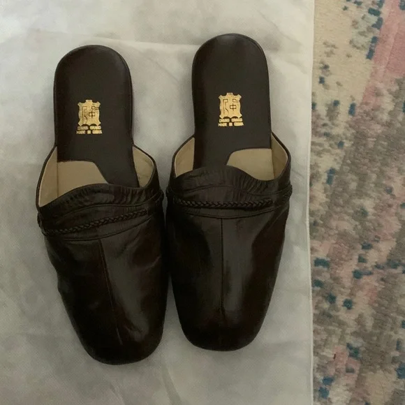 FEABER | Shoes | New Feaber Dark Brown Leather Slippers 